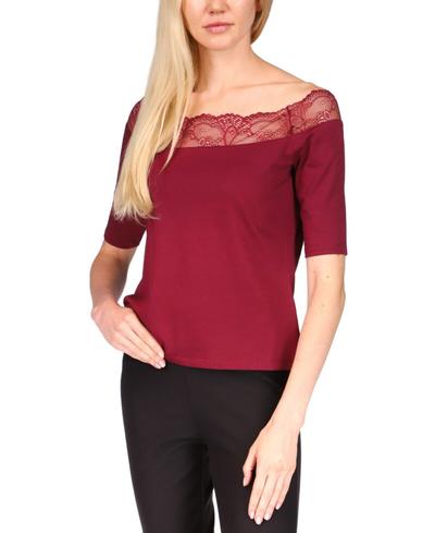 Dark Ruby Lace-trim Off-the-shoulder Top - P/L
