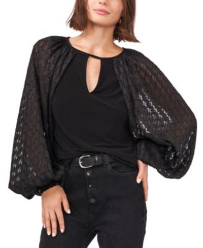 Mixed-media Balloon-sleeve Top In Rich Black - S