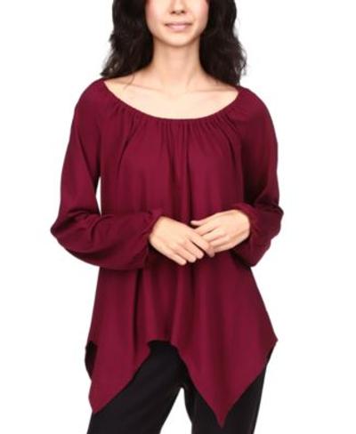 Handkerchief-hem Peasant Top In Dark Ruby