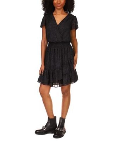 Printed Faux-Wrap Dress In Black/Silver - S