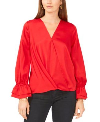 Solid Surplice Ruffled-cuff Top In Bright Cherry