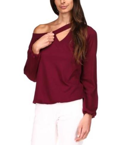 One-shoulder Keyhole Top In Dark Ruby - PL