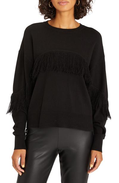 Social Hour Fringe Sweater In Black - XS