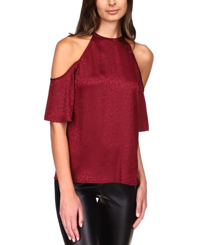 Cold-Shoulder Cheetah-Print Top In Dark Ruby - P/L