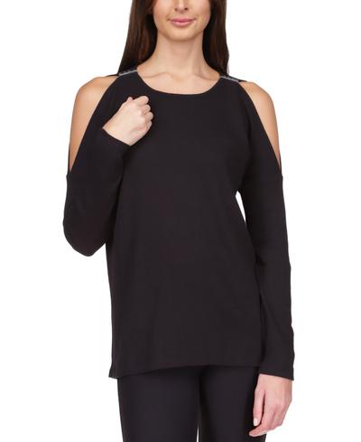 Waffle Stud Cold-shoulder Top In Black