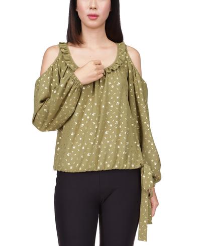Floral Cold-shoulder Tie Top In Smoky Olive
