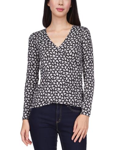 Printed Wrap-front Top In Black - S