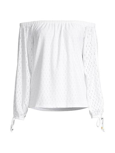 Eyelet Off-the-shoulder Top In White