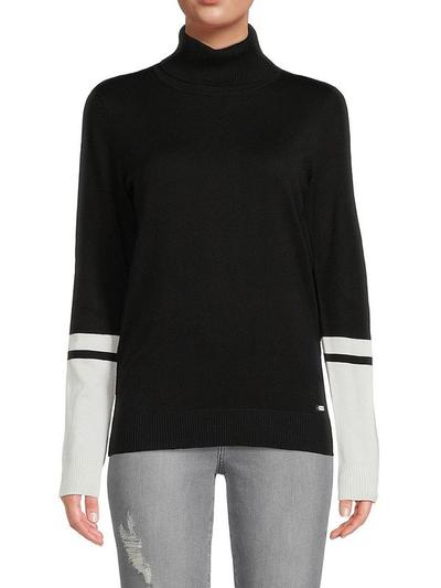 Women's Colorblock Turtleneck Sweater - Black - XS