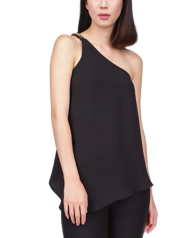 Asymmetric One Shoulder Tank Top In Black