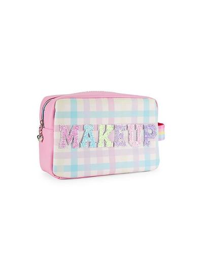 Gingham-checked Makeup Pouch - Bubble Gum