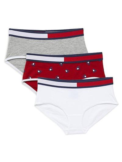 Girl's 3-piece Logo Hipster Briefs Set - White Multi - L(12-14)
