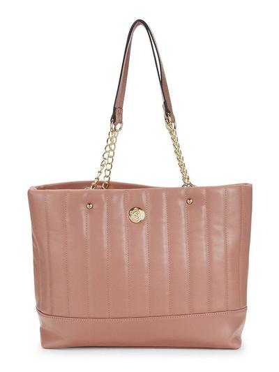 Women's Faux Leather Chain Tote - Mauve