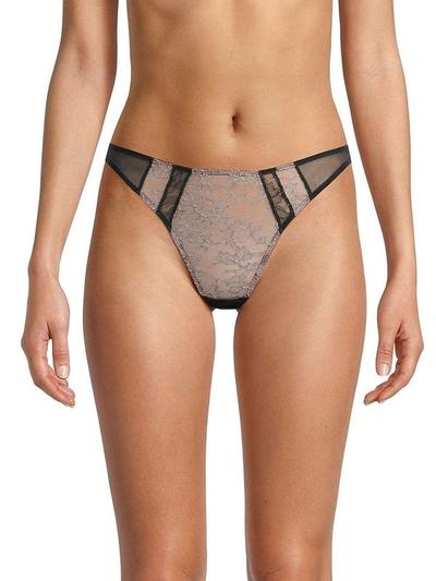 Women's Tarte Striped Lace Thong - Black Pink - M