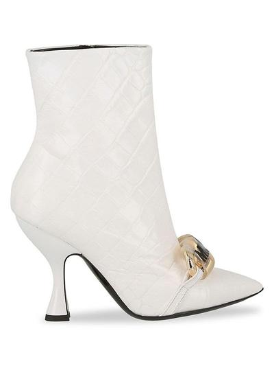 Women's Chain Group Moschino Patent Leather Booties - White - 38(8)