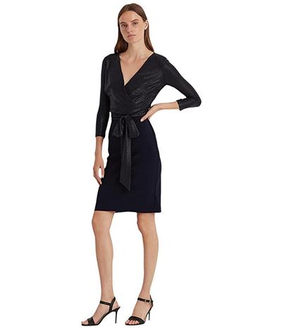 Metallic Jersey Surplice Dress In Navy