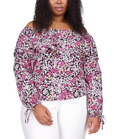 Plus Size Off-the-shoulder Peasant Top In Cerise - 1X