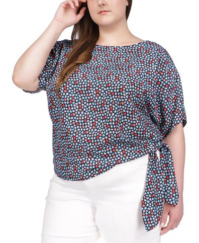 Plus Size Tossed Palm Side Tie Top In Midnight Blue - 2X