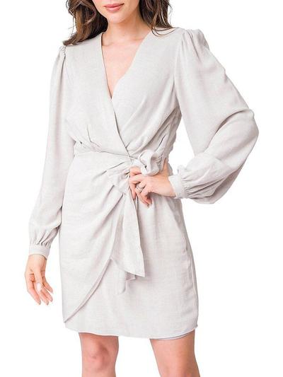 Linen Blend Wrap Dress - Silver - XXL