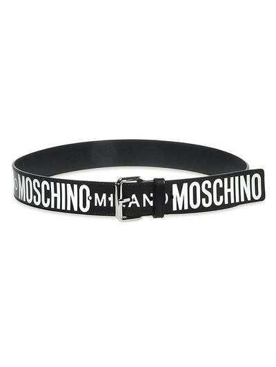 Men's Logo Leather Belt - Black White