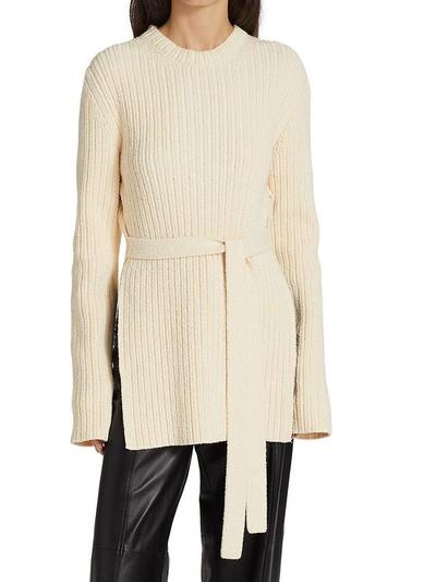 Women's Boucl Knit Tie Front Sweater - Ecru