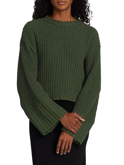 Women's Boxy Cropped Rib Sweater - Green Oak - M