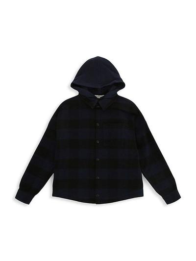 Little Boy's & Boy's Plaid Hoodie Shirt - Black Navy - 12