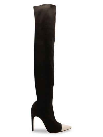 Women's Givenchy Over The Knee Stretch-knit Boots With White Leather Toe Cap In Black Elastane Boots - Black