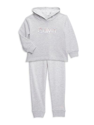 Little Girl's 2 Piece Heathered Hoodie & Joggers Set - Grey Multi - 5
