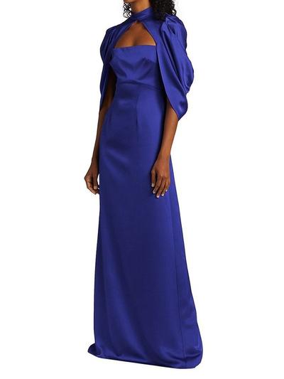 Women's Carrie Satin Cape-sleeve Gown - Clematis Blue - 6