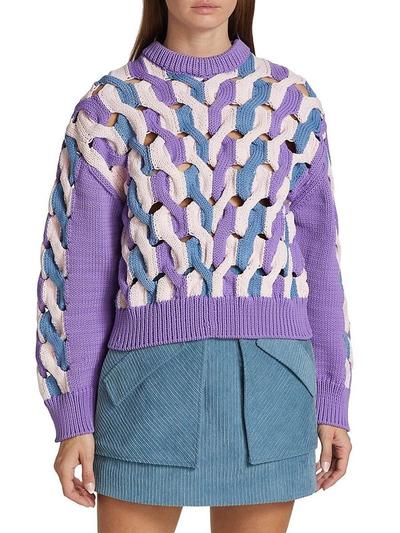 Women's Hayley Cable Knit Crewneck Sweater - Purple
