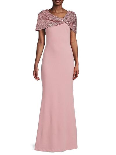 Women's Sequin Shawl Gown - Rose - 4