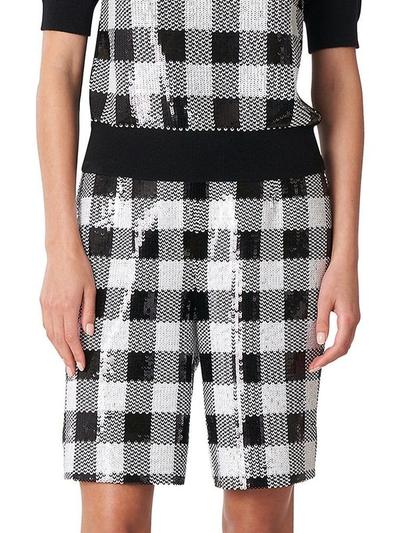 Gingham High-waisted Bermuda Shorts - White Black