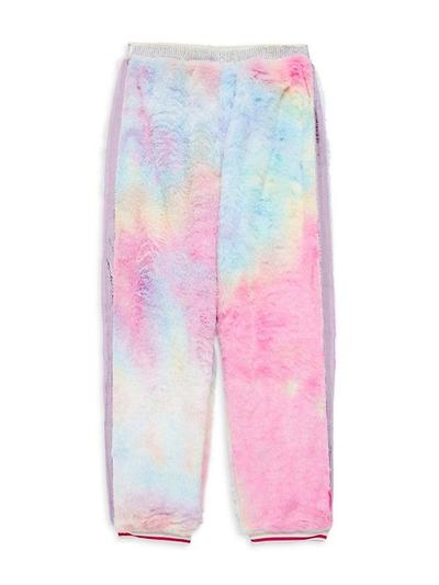Little Girl's Tie Dye Faux Fur Joggers - Pink Multi - 5