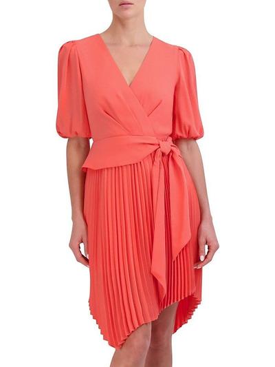 Bcbgmaxazria Women's Asymmetric Pleated Cocktail Dress - Coral - 2