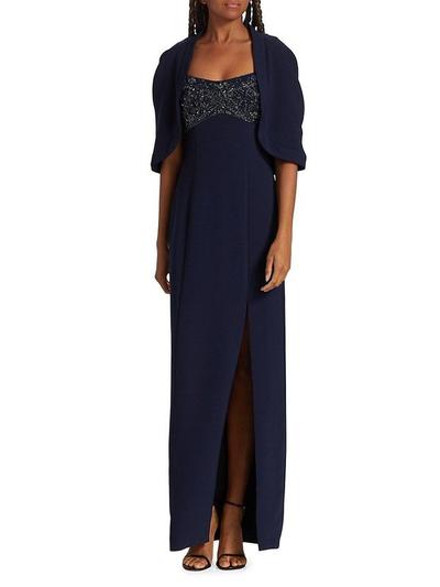 Women's Brigitta Capelet Column Gown - Navy - 4