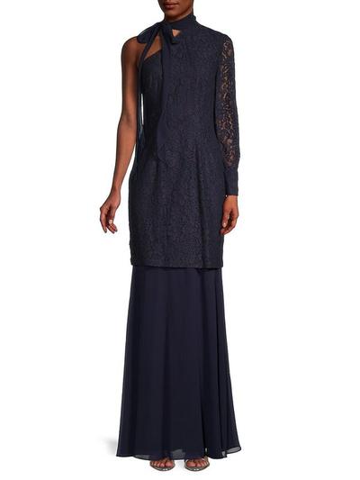 Women's Tie-neck Lace Gown - Navy - 6