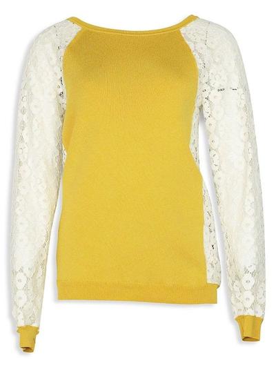 Women's Moschino Cheap And Chic Knit Sweater With Lace Sleeves In Yellow Rayon - Yellow