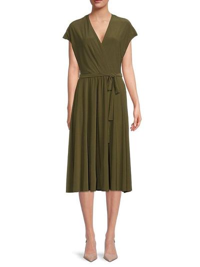 Women's Faux Wrap Belted Dress - Dark Olive - 6