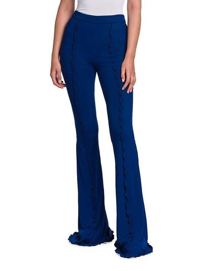 Women's Elastic Waistband Ruffle Flare Pants - Blue - 42(8)