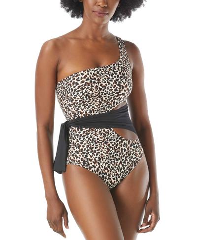 One-shoulder Wrap Tie One-piece Swimsuit In Black Cheetah Multi - 8