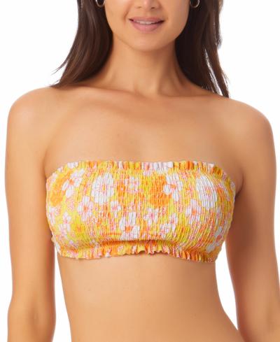 Smocked Bandeau Bikini Top In Yellow Print