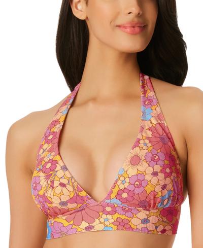 Floral Rendevous Halter Swim Top In Flax Multi