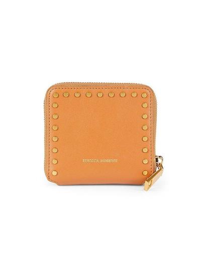 Jett Studded Leather Square Zip Around Wallet - Caramello