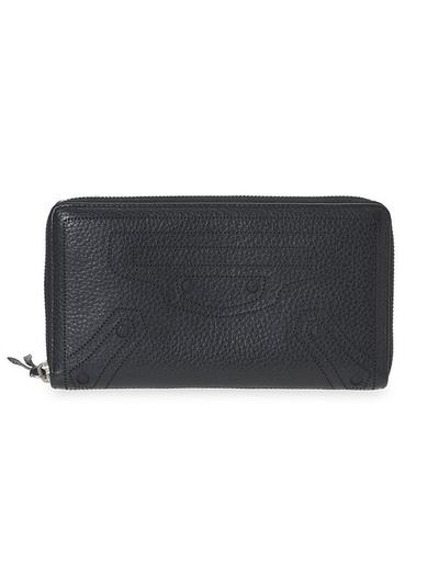 Blackout Leather Zip Around Wallet - Black
