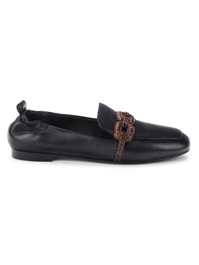 Snakeskin Trim Loafers - Black - 5.5