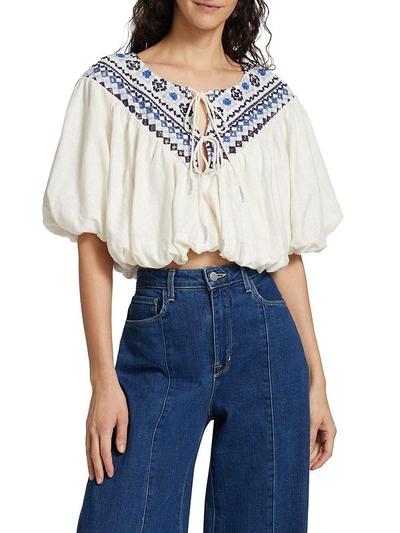 Joni Embroidered Top - Ivory - S