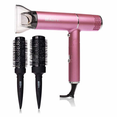 AirFold - Ionic Foldable Dryer + 2 Piece Blowout Brush Set - Blush Pink