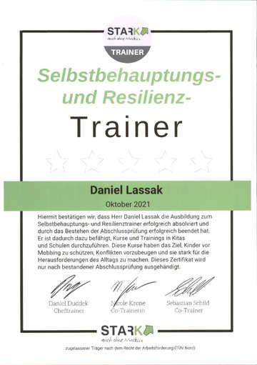Trainer für Selbstbehauptung und Resilienz Zertifikat von Stark auch ohne Muckis