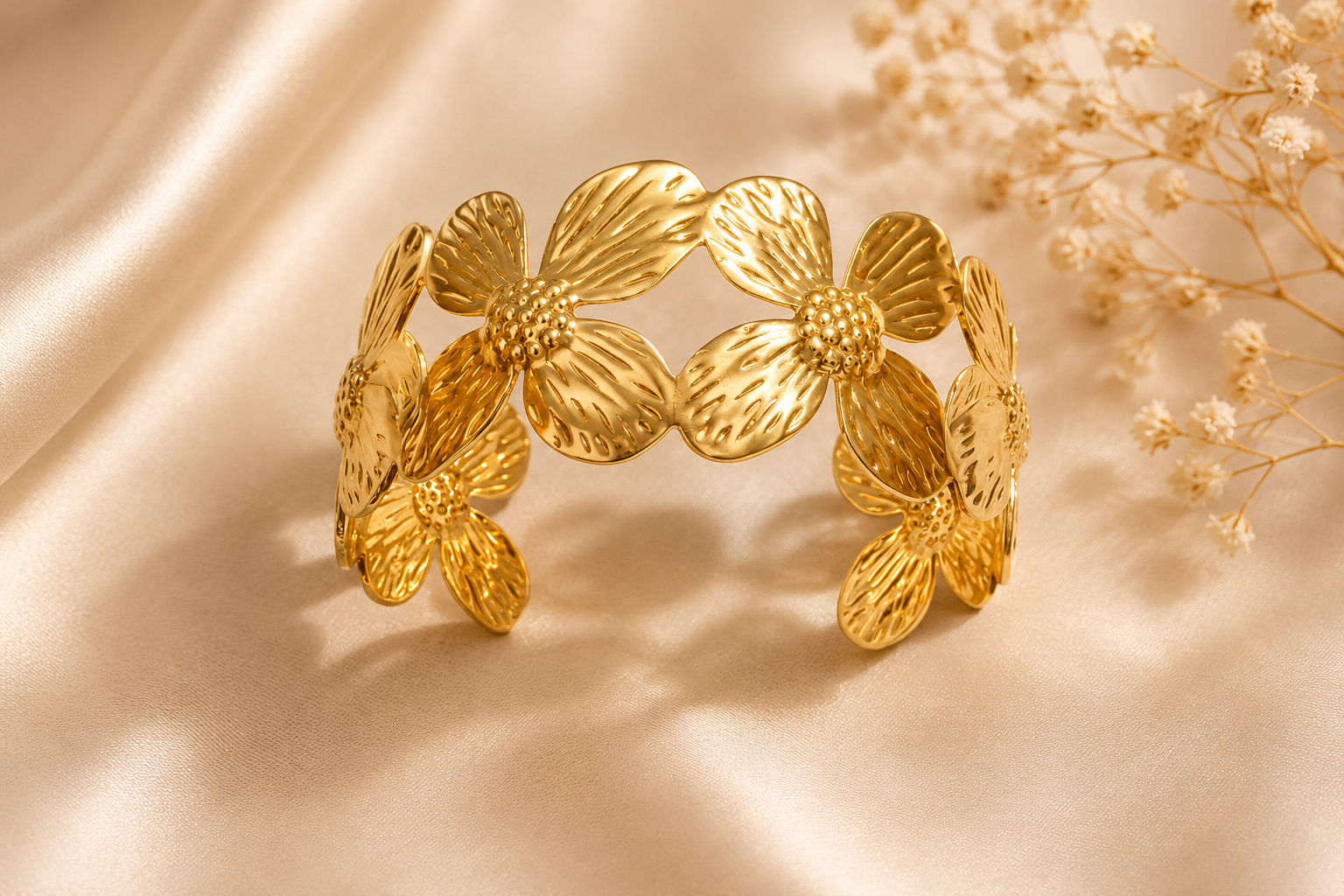Golden Petal Bloom Cuff Bracelet